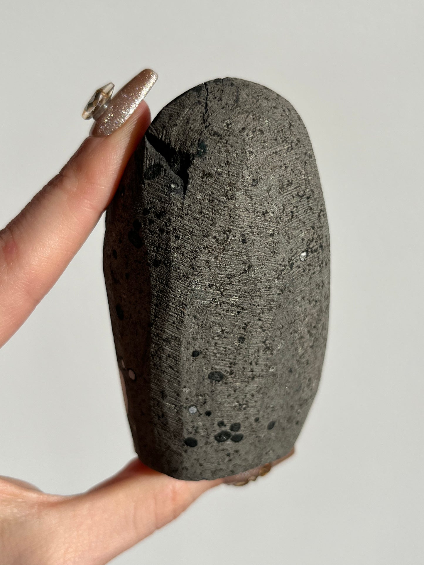 Black Chalcedony with Peach Stilbite and White Druzy Chalcedony Geode Cave in Basalt R