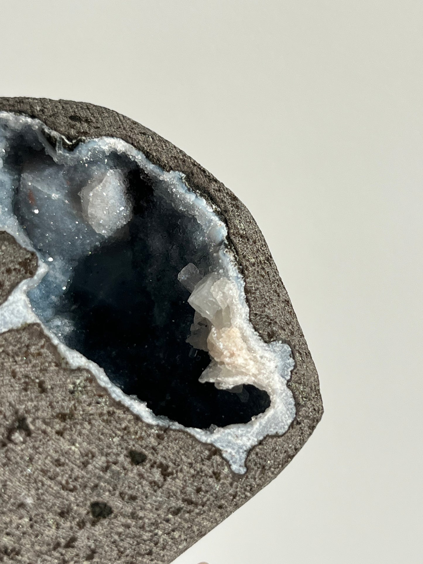 Blue Chalcedony with Stilbite Geode Cave in Basalt V