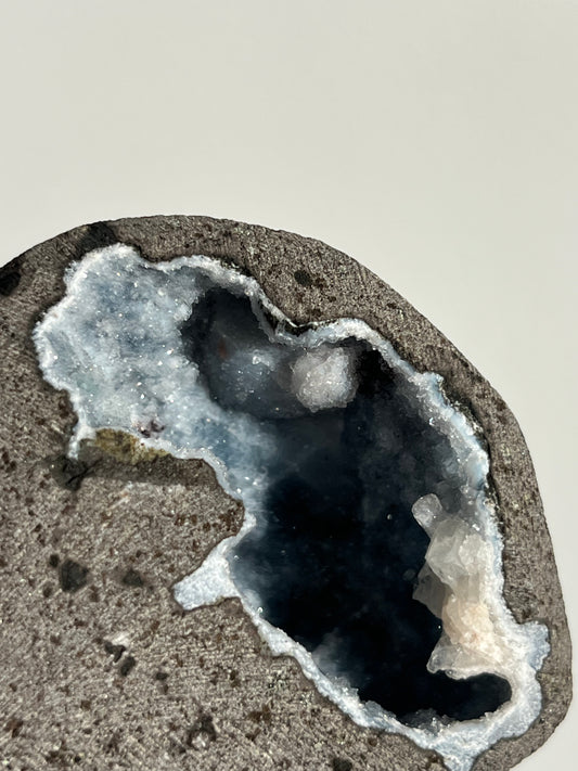 Blue Chalcedony with Stilbite Geode Cave in Basalt V