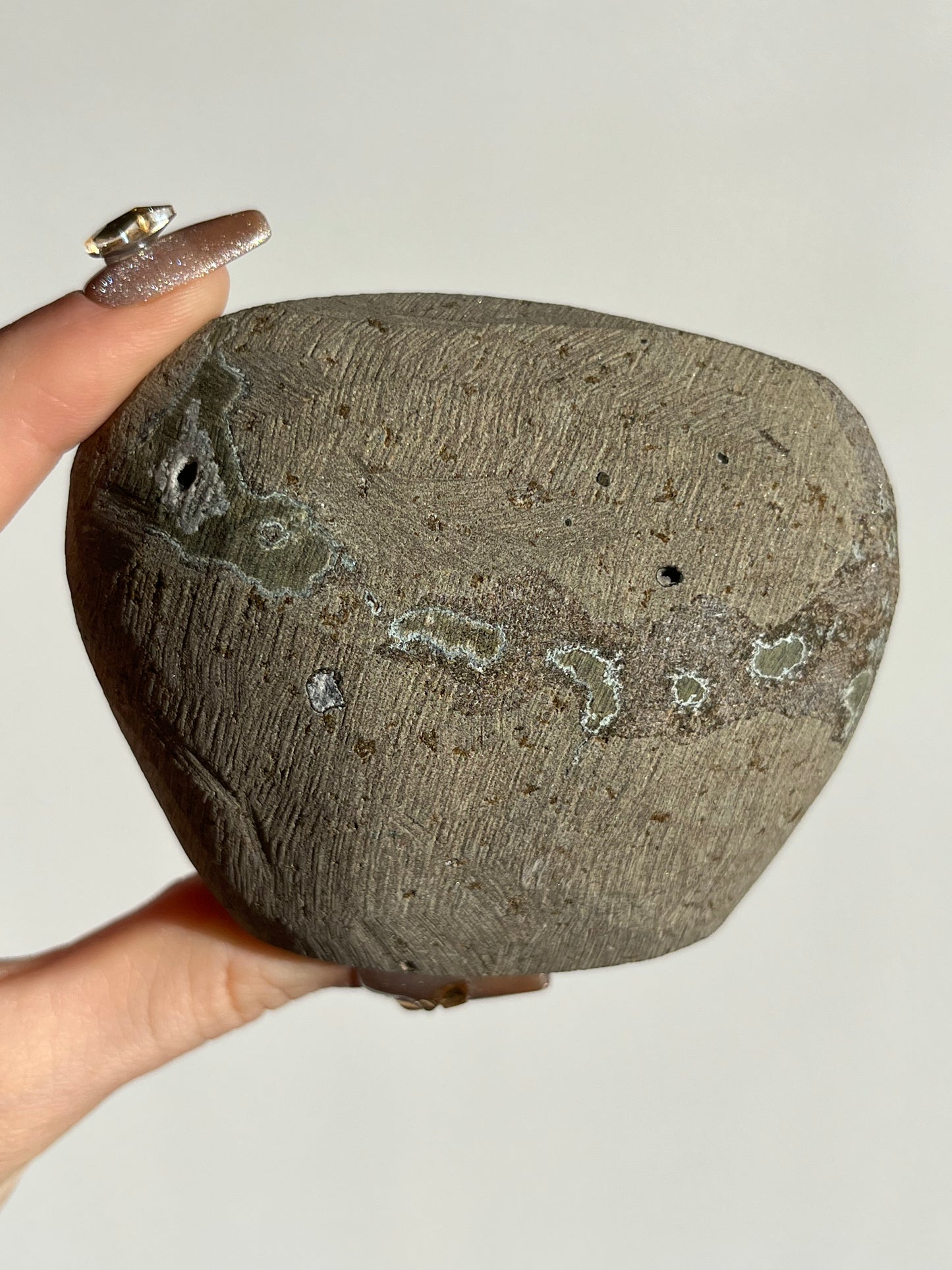 Grey Chalcedony with Peach Stilbite Geode Cave in Basalt W