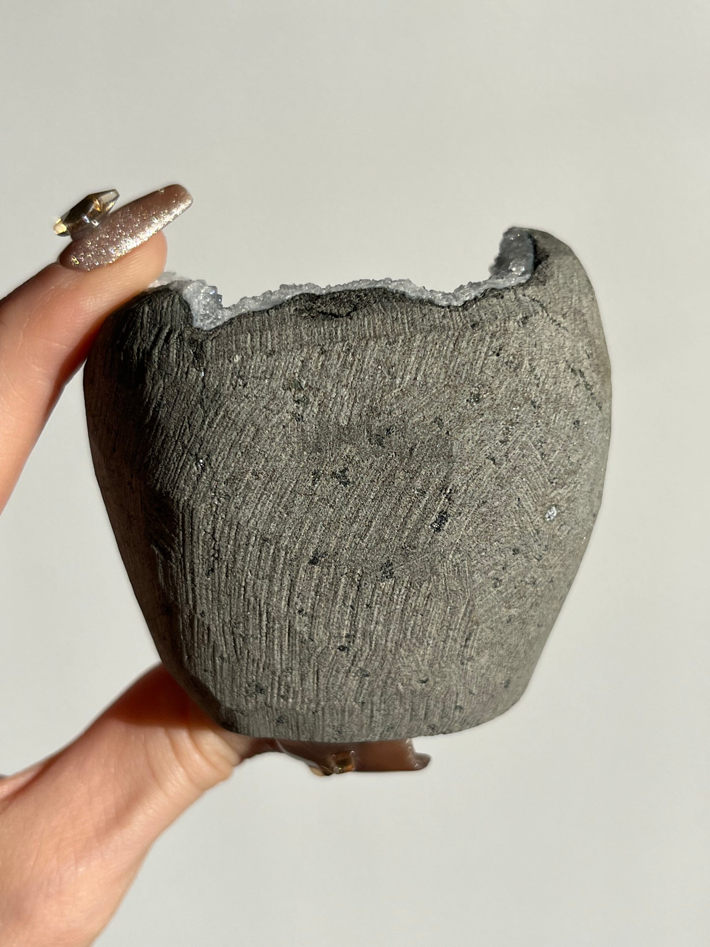 Grey-Blue Chalcedony with Apophyllite Geode Cave in Basalt X