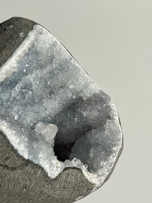 Grey-Blue Chalcedony with Apophyllite Geode Cave in Basalt X