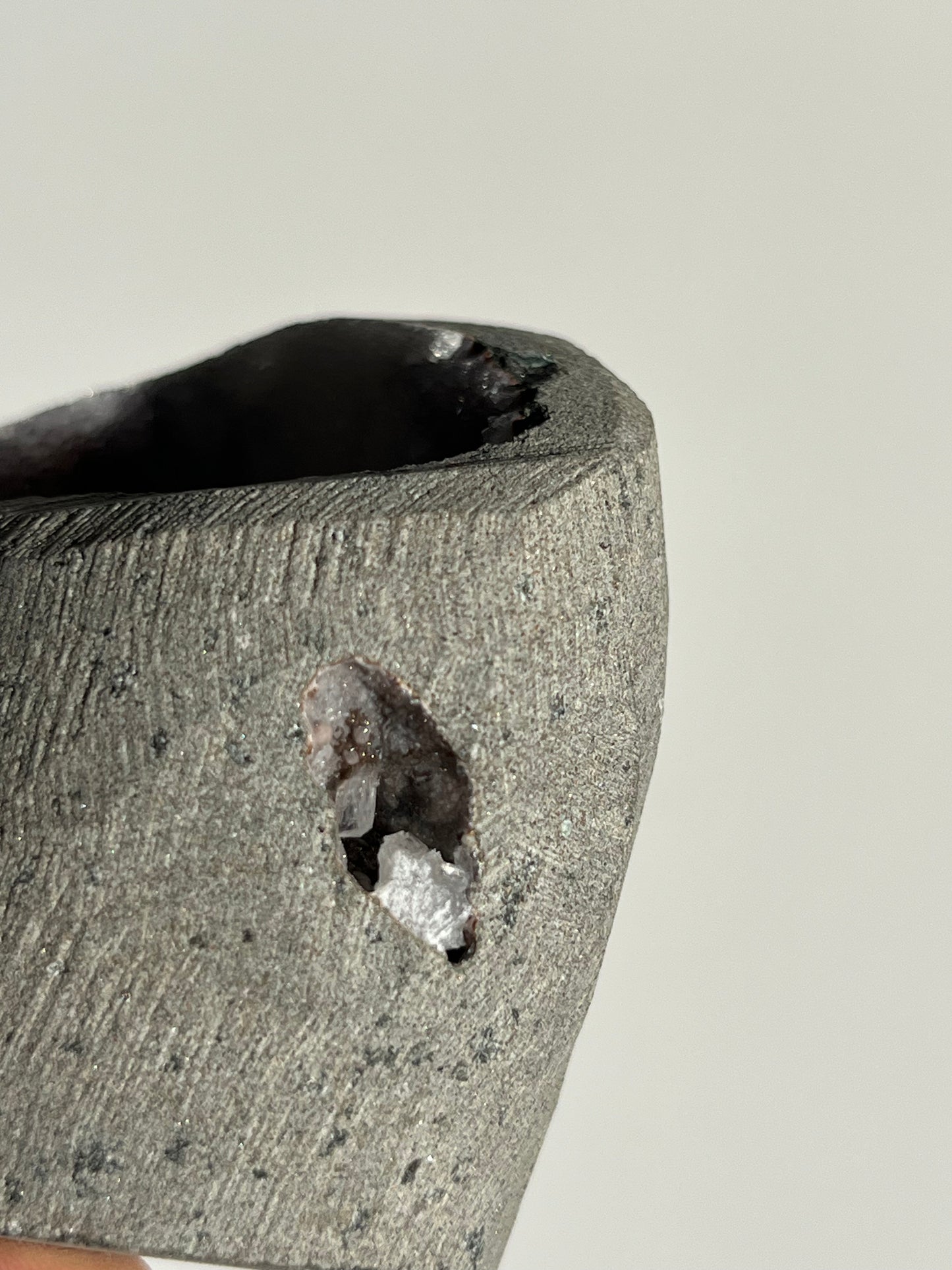 Pink and White Chalcedony Geode Cave in Basalt Y