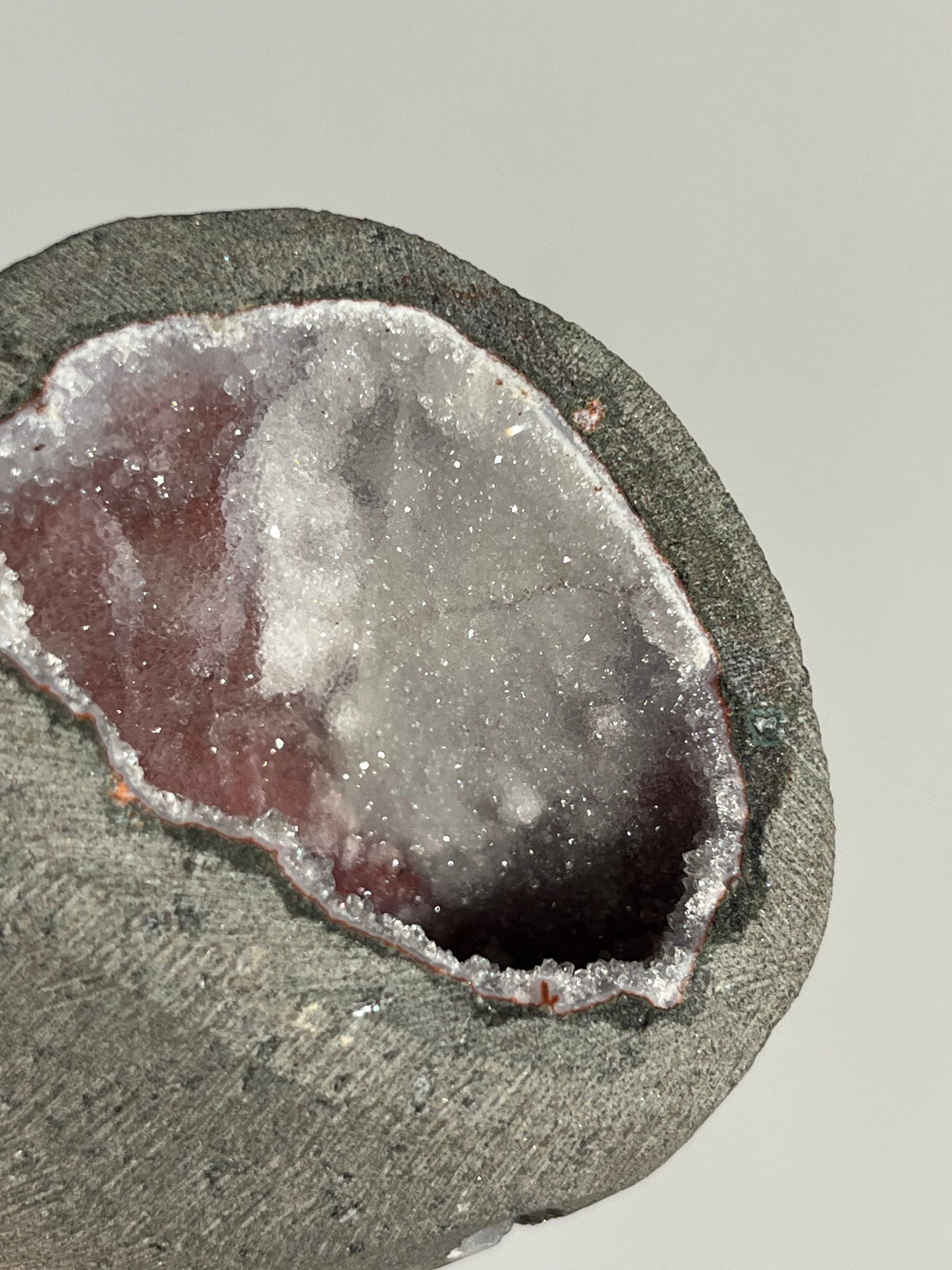 Pink and White Chalcedony Geode Cave in Basalt Y