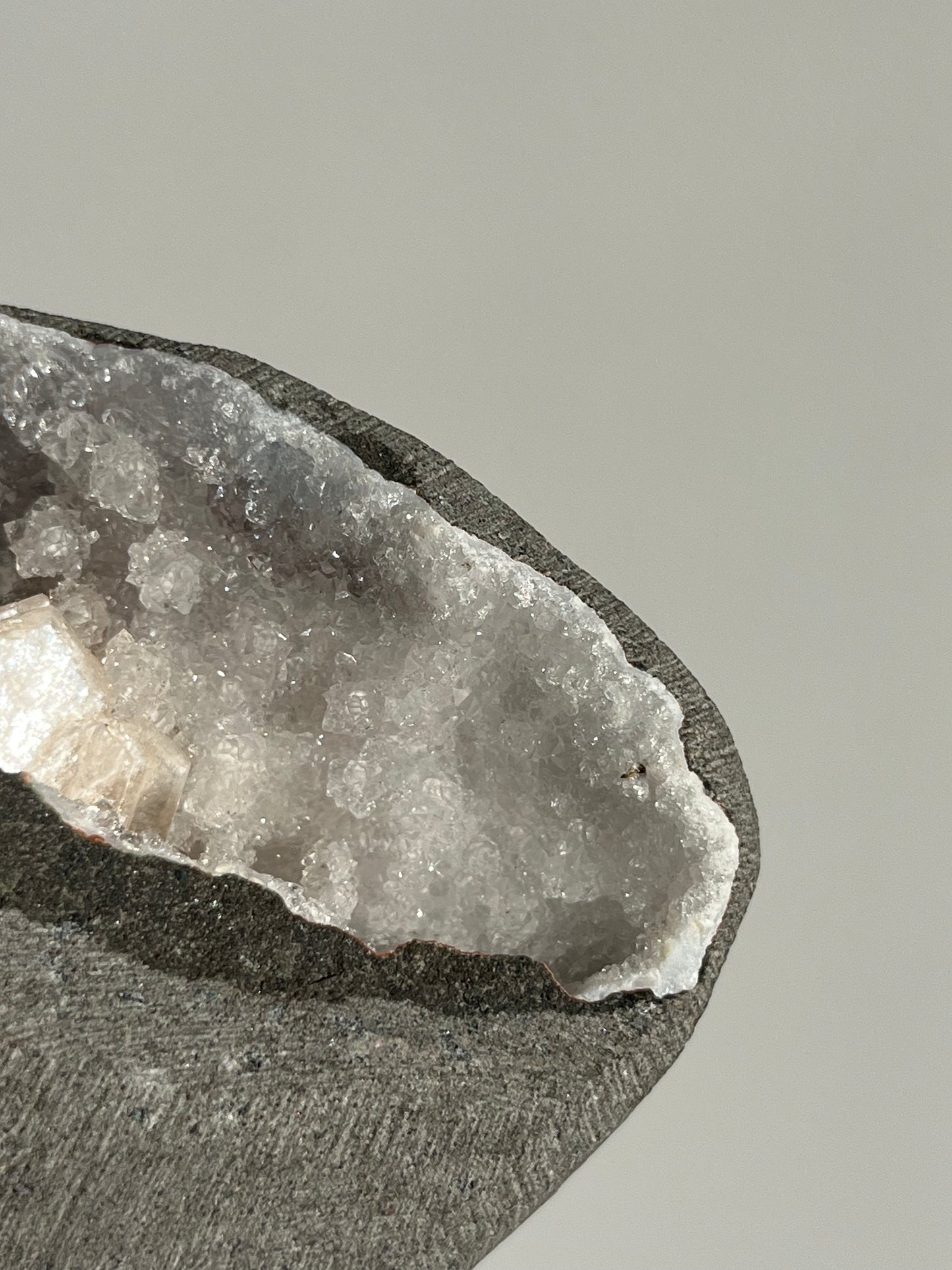 Stalactitic Apophyllite with Peach Stilbite Geode Cave in Basalt Z