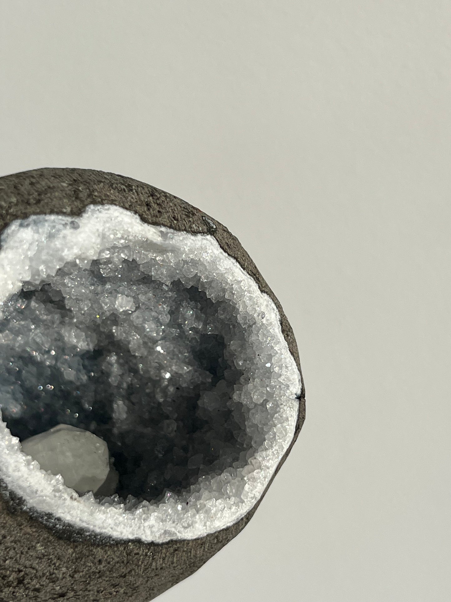 Grey Apophyllite with Calcite Geode Cave in Basalt AA
