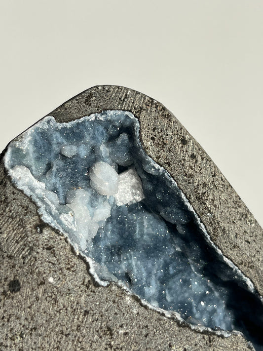 Blue Chalcedony with Apophyllite Geode Cave in Basalt AB