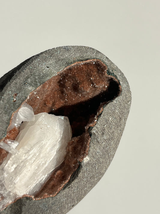Red Heulandite with Stilbite Geode Cave in Basalt AC