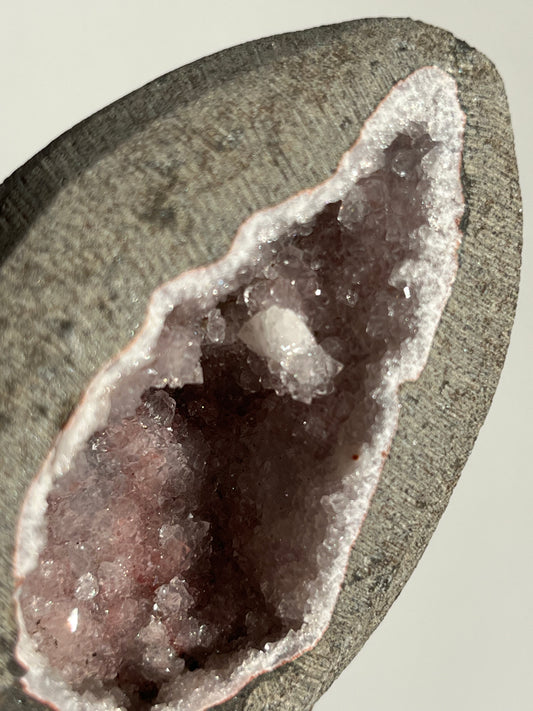 Amethyst with Stilbite Geode Cave in Basalt AE