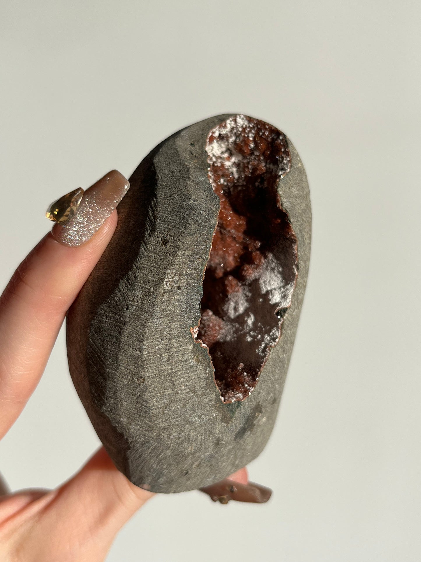 Druzy Red Chalcedony with Mordenite Geode Cave in Basalt AG