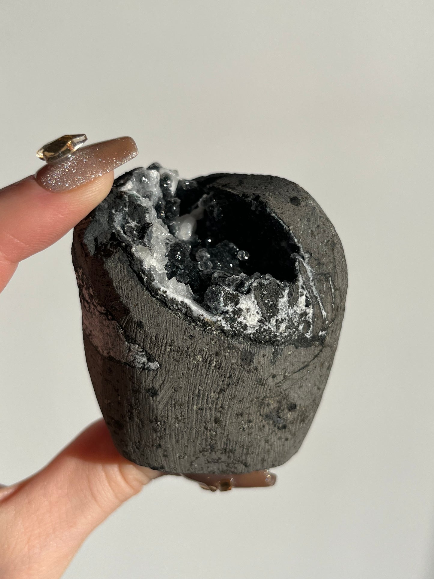 Black Chalcedony Geode Cave in Basalt AH