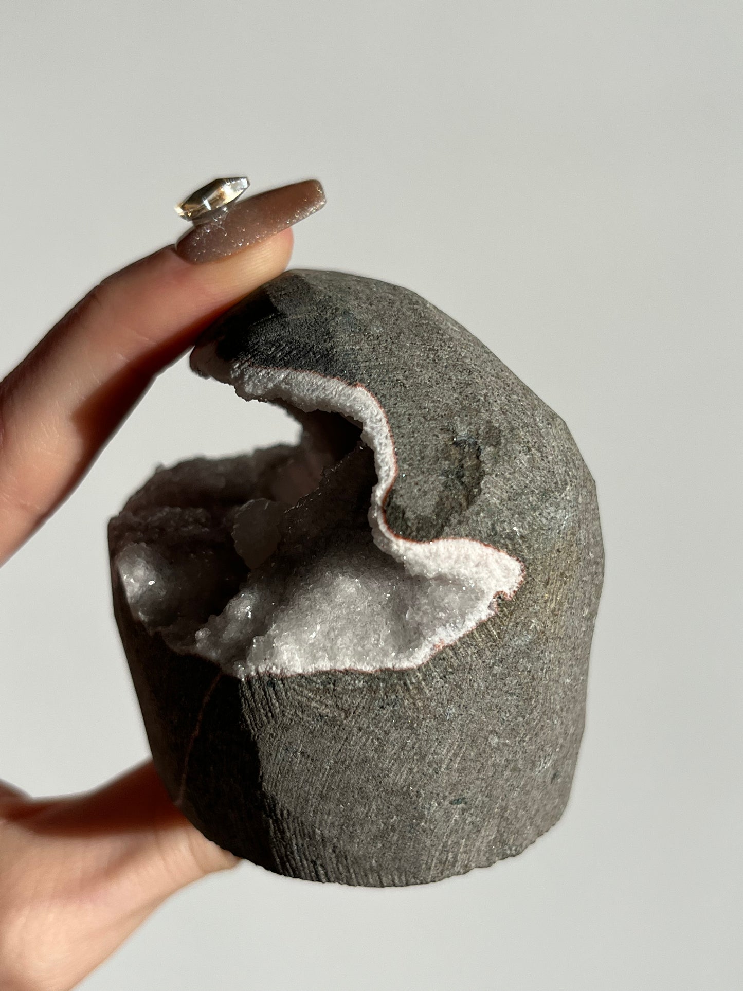 Pseudostalactitic White Chalcedony with Stilbite and Scolecite Geode Cave in Basalt AI
