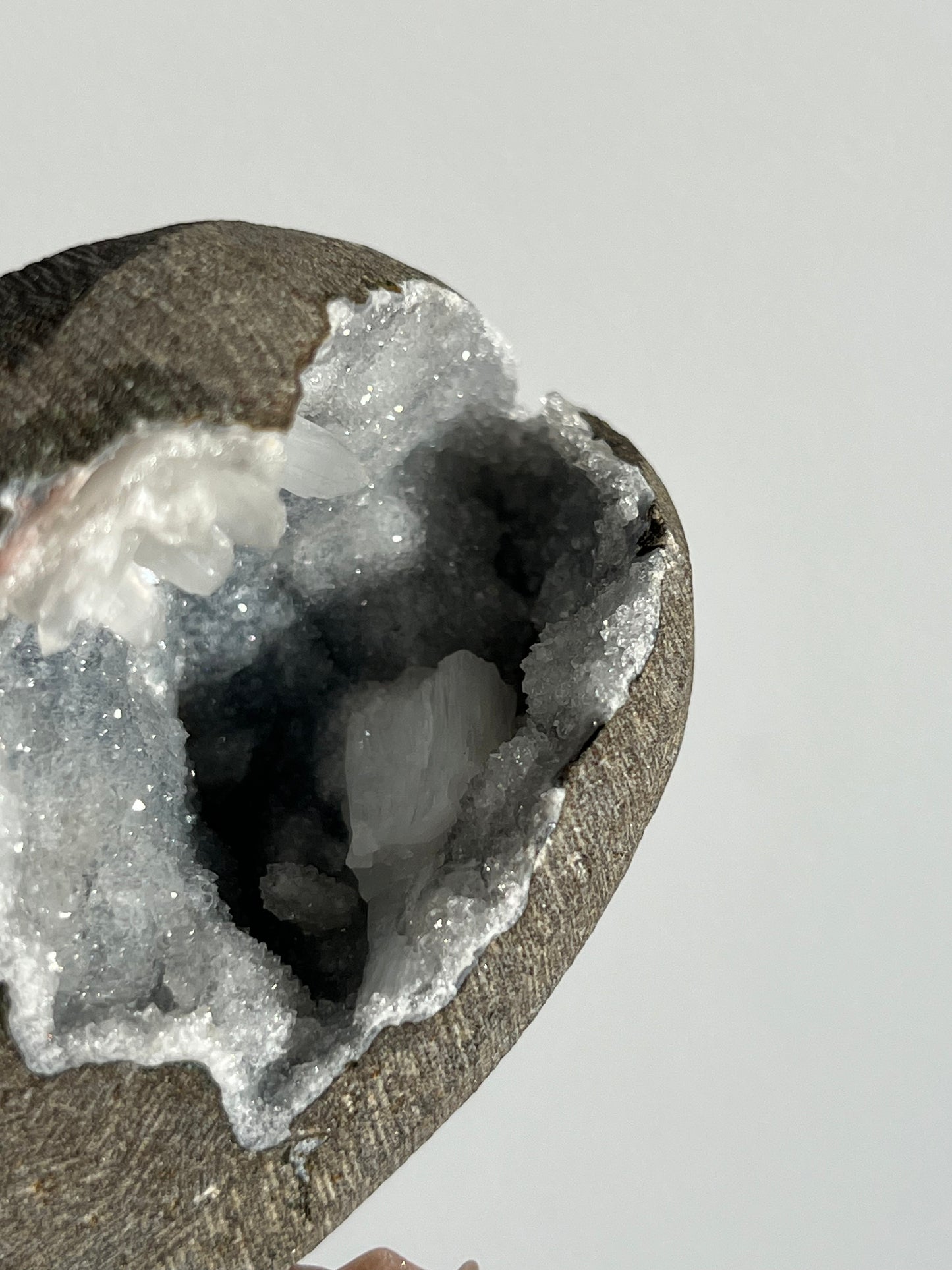 Grey Chalcedony with Peach Stilbite Geode Cave in Basalt AK