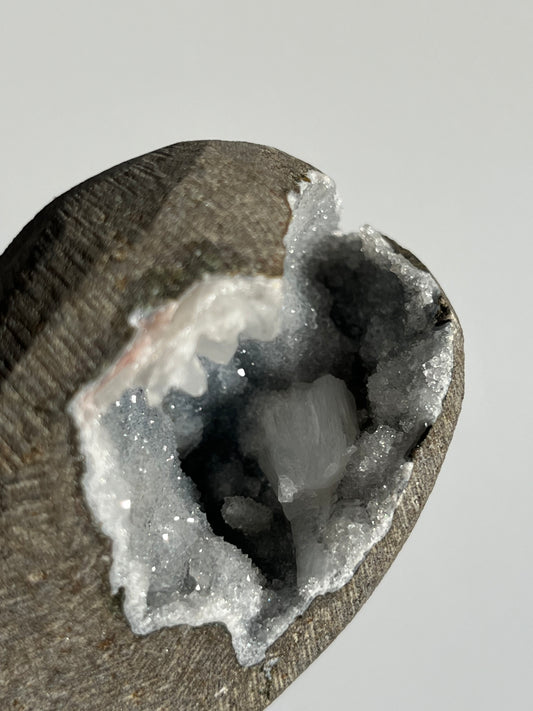 Grey Chalcedony with Peach Stilbite Geode Cave in Basalt AK