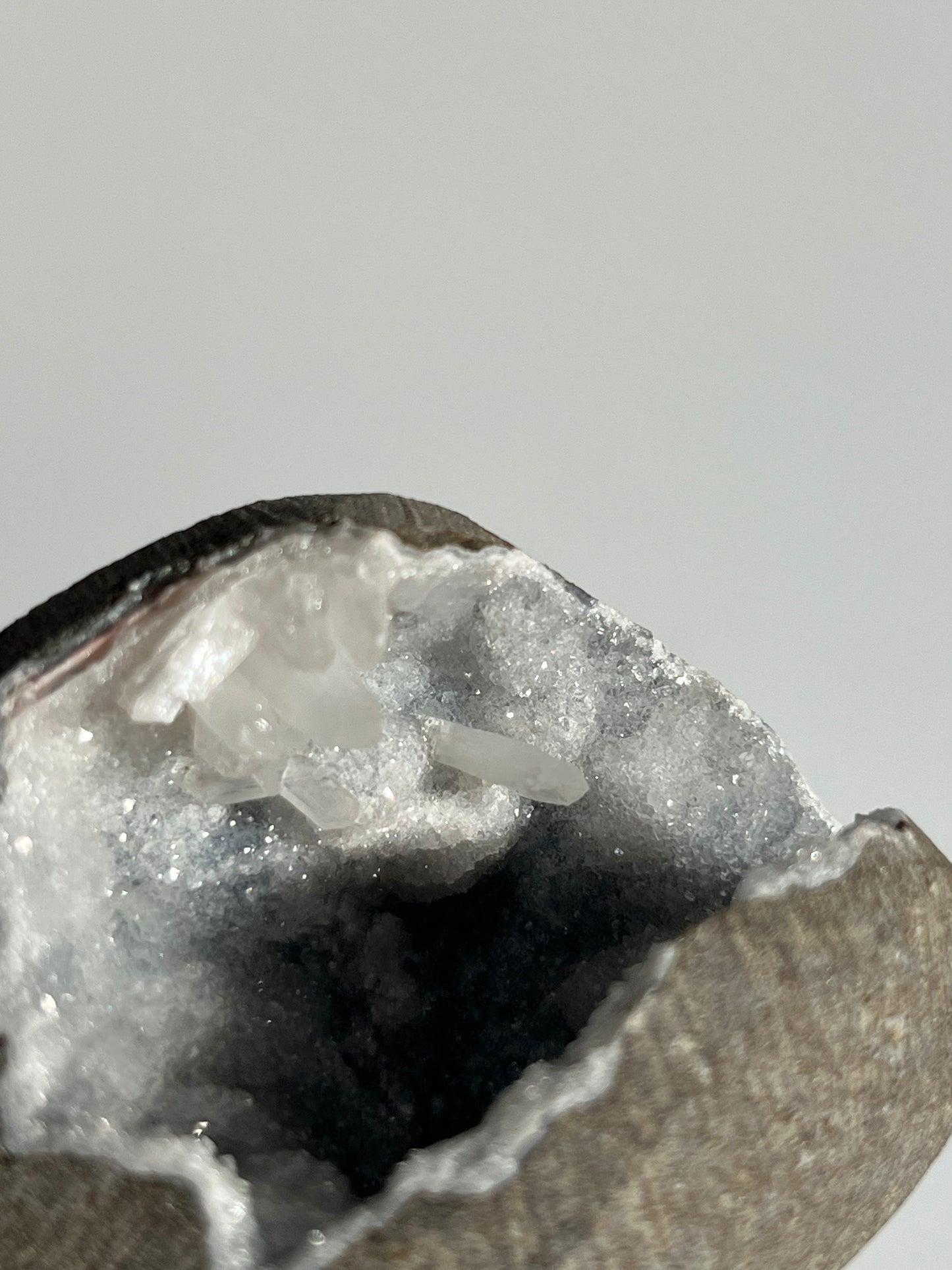 Grey Chalcedony with Peach Stilbite Geode Cave in Basalt AK