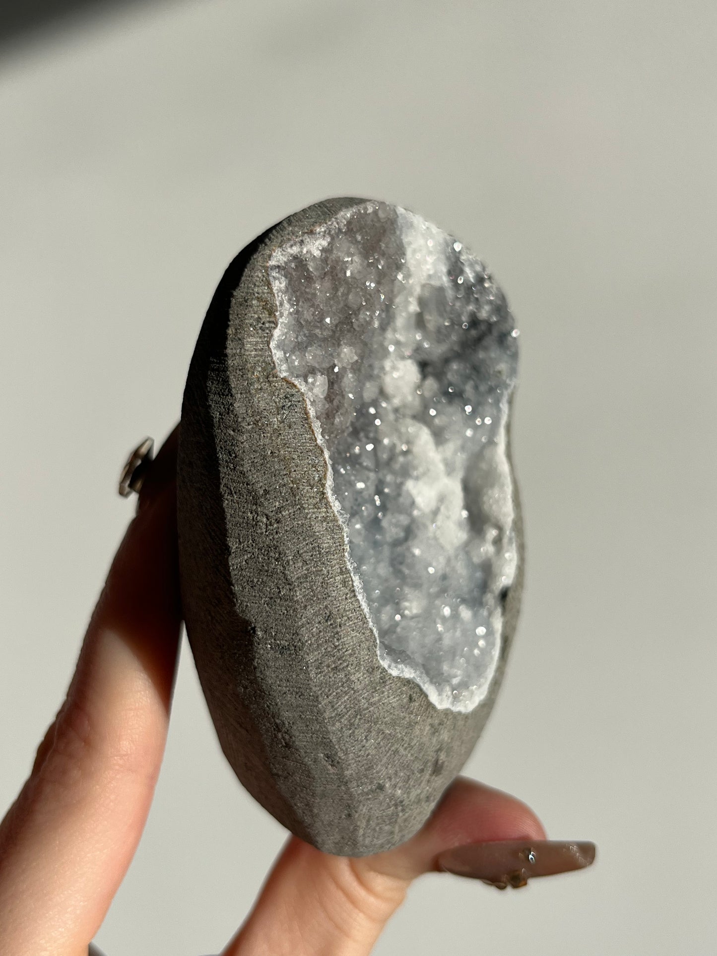 Grey Chalcedony Quartz Geode Cave in Basalt AL