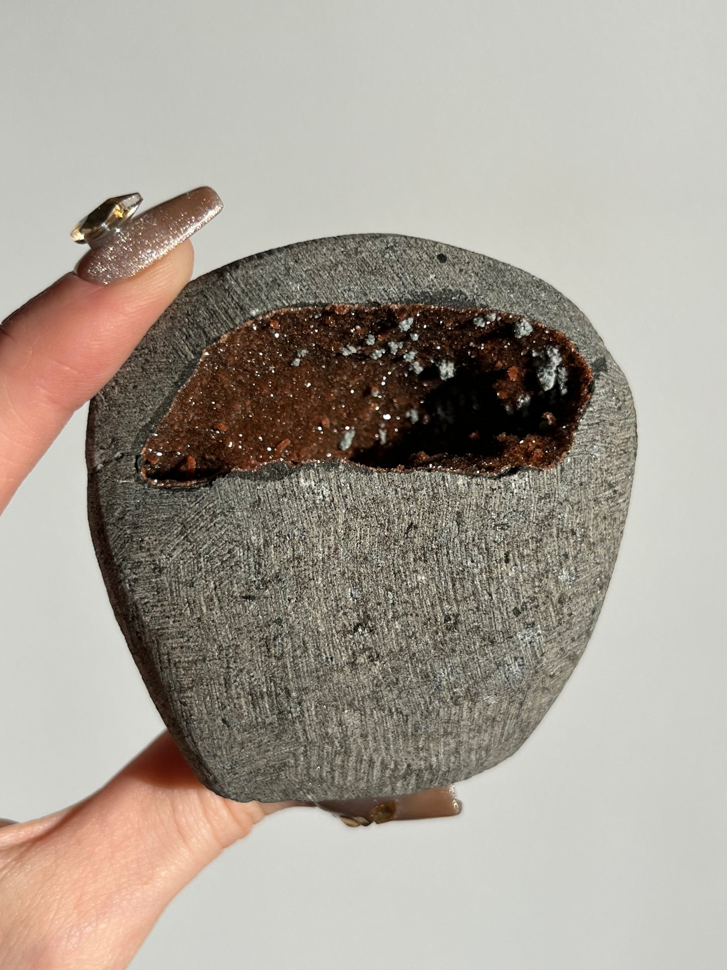 Druzy Red Heulandite with Mordenite Geode Cave in Basalt AN
