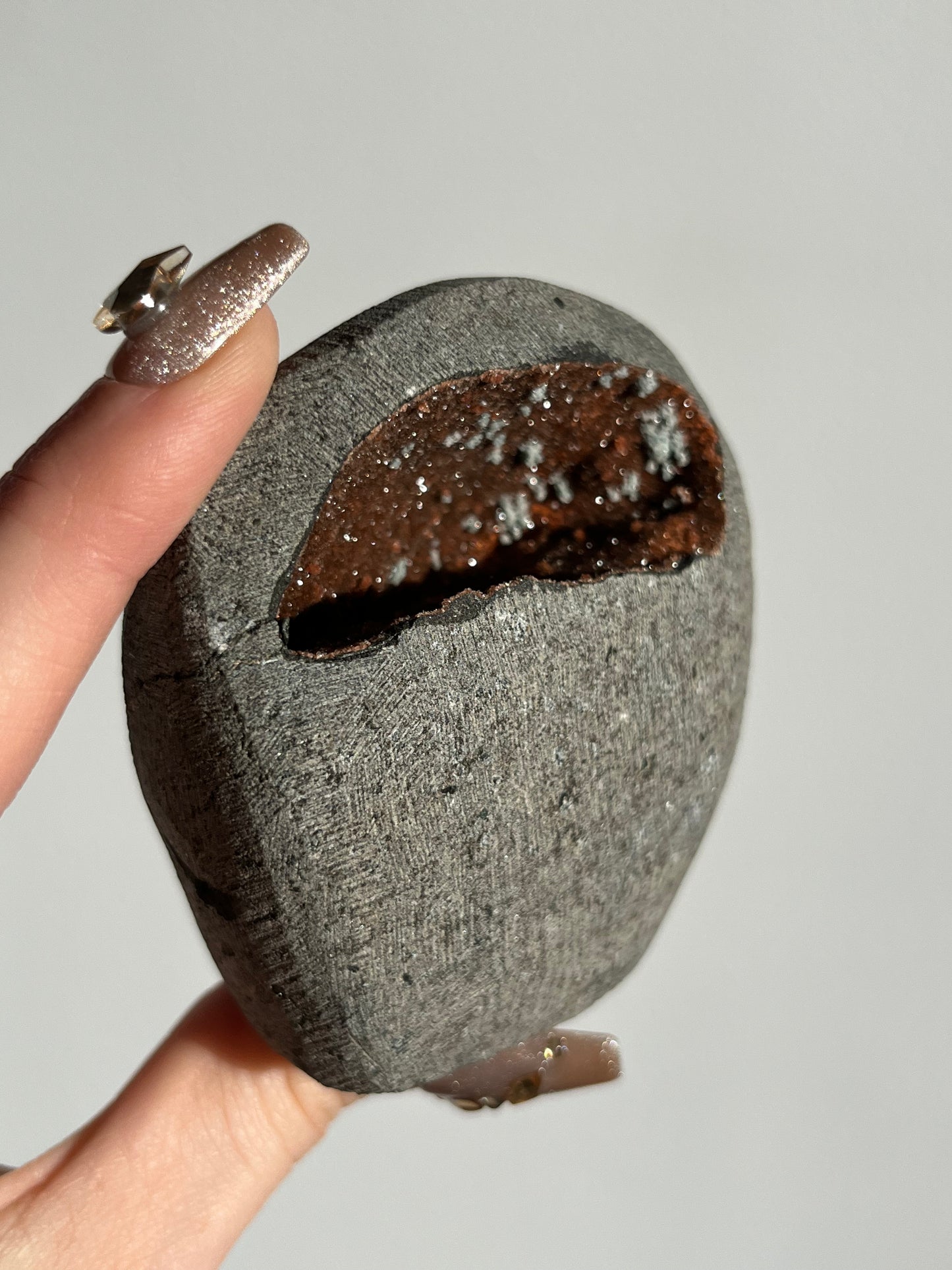 Druzy Red Heulandite with Mordenite Geode Cave in Basalt AN