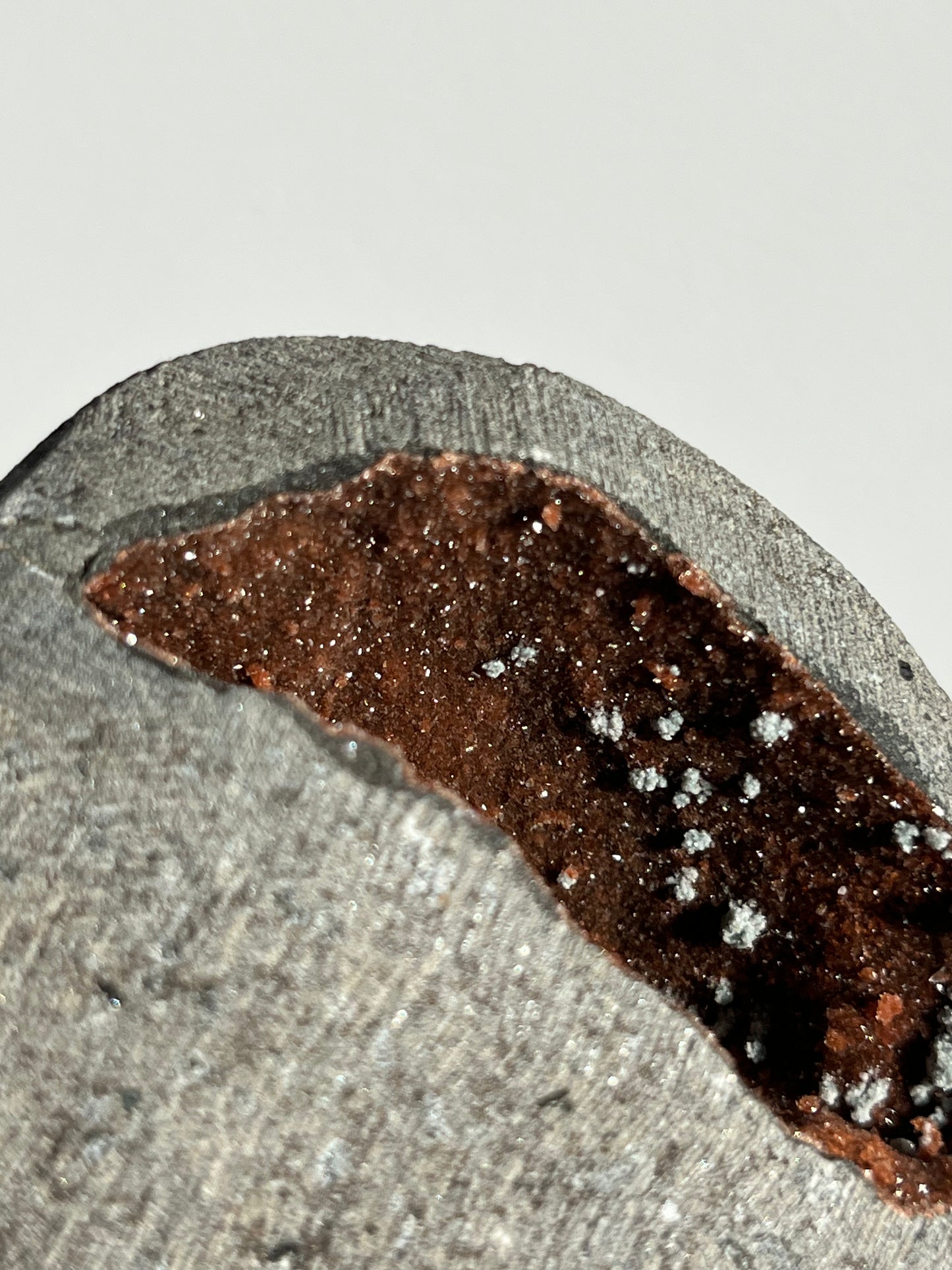 Druzy Red Heulandite with Mordenite Geode Cave in Basalt AN