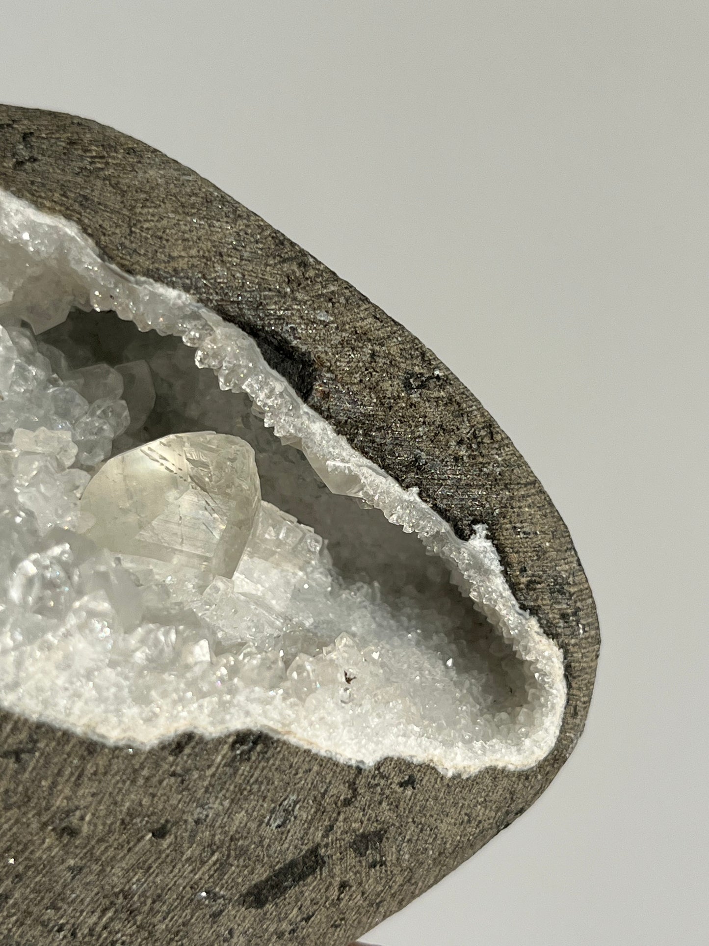 Clear Quartz with Calcite Geode Cave in Basalt AO