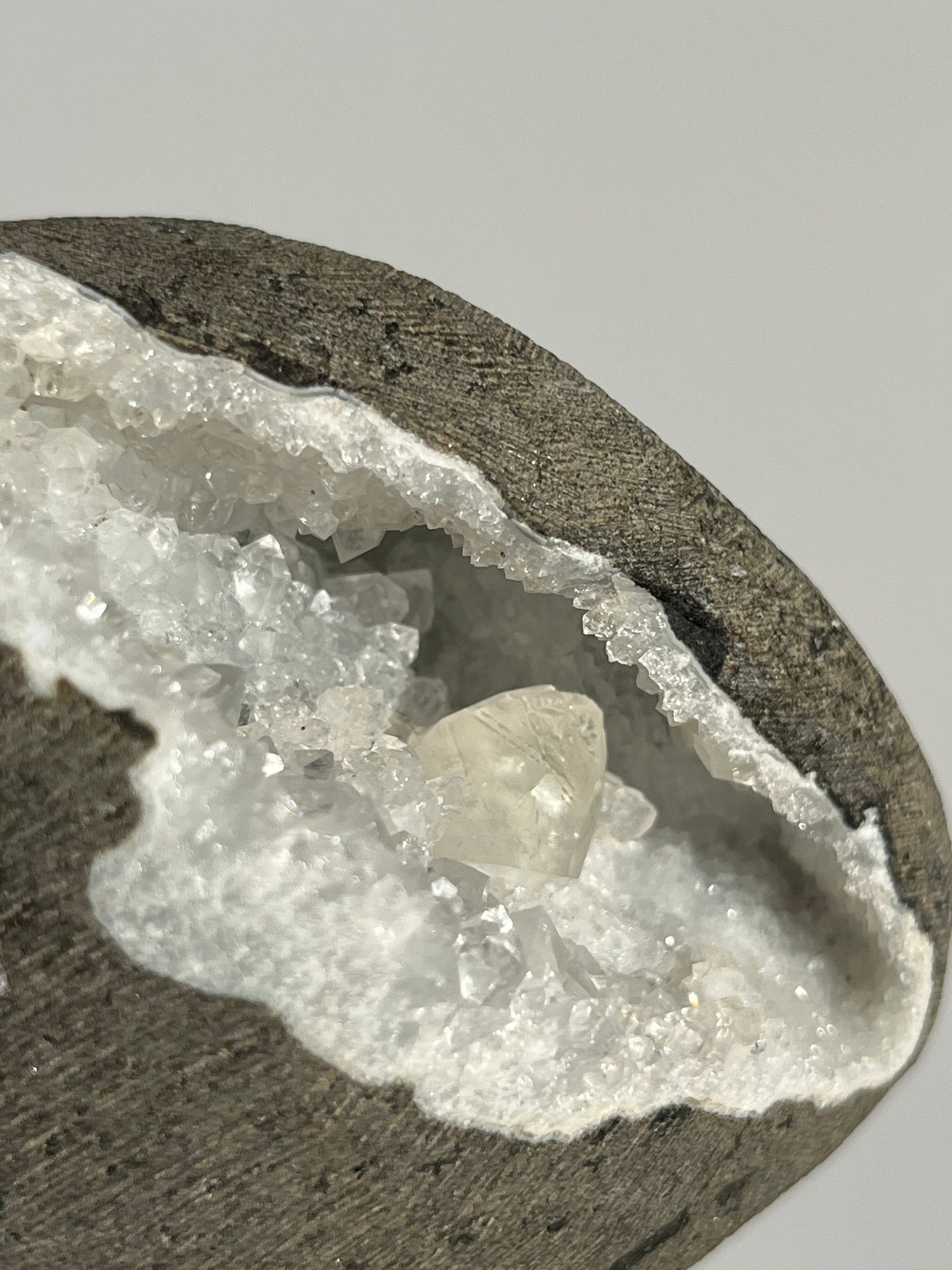 Clear Quartz with Calcite Geode Cave in Basalt AO