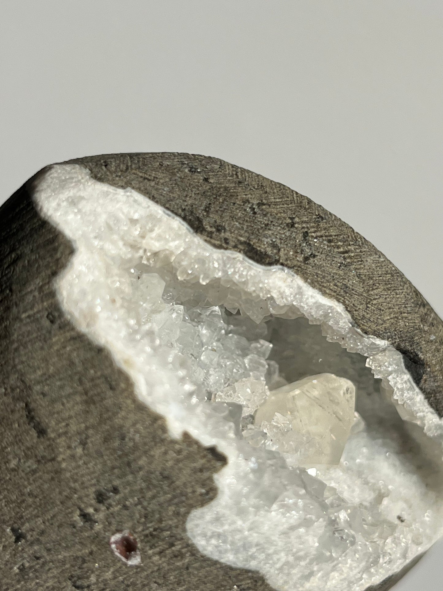 Clear Quartz with Calcite Geode Cave in Basalt AO