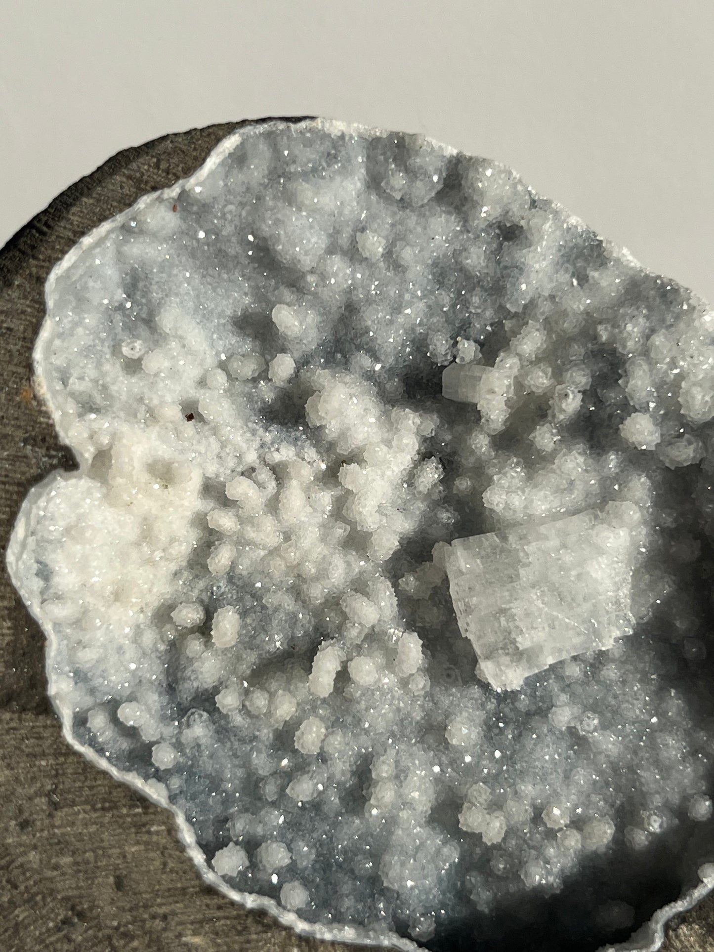 Pseudostalactitic Grey Chalcedony with Apophyllite Geode Cave in Basalt AR