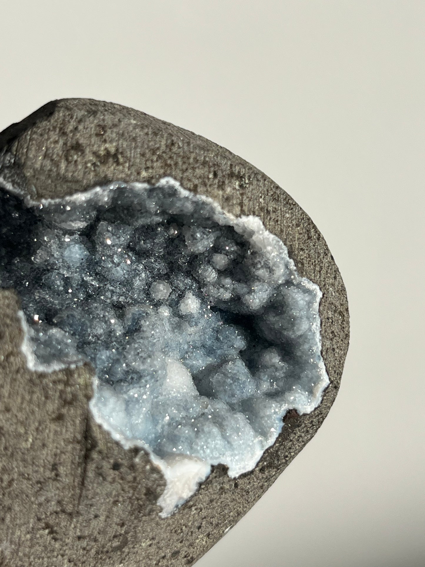 Blue-Grey Chalcedony with Gyrolite Geode Cave in Basalt AS
