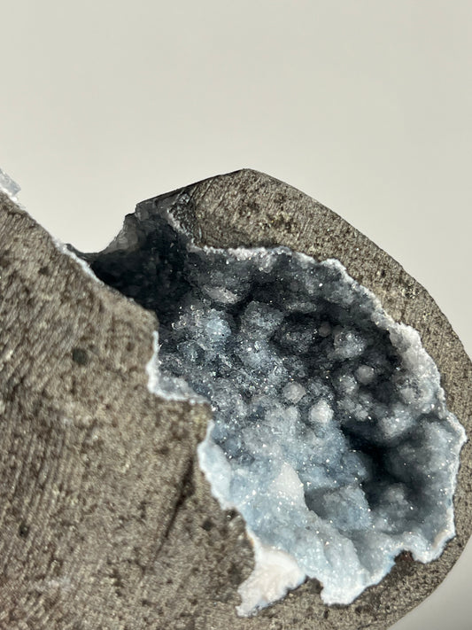 Blue-Grey Chalcedony with Gyrolite Geode Cave in Basalt AS