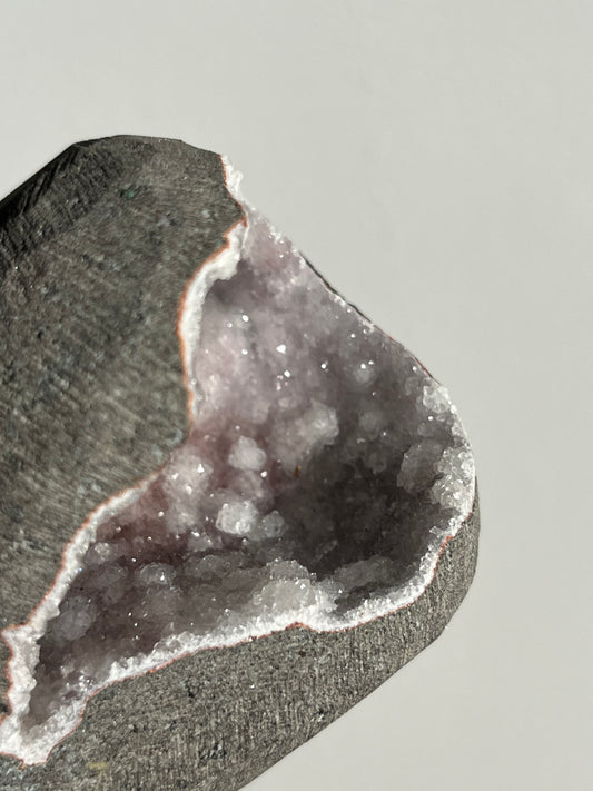 Pink-White Chalcedony with Apophyllite Geode Cave in Basalt AT