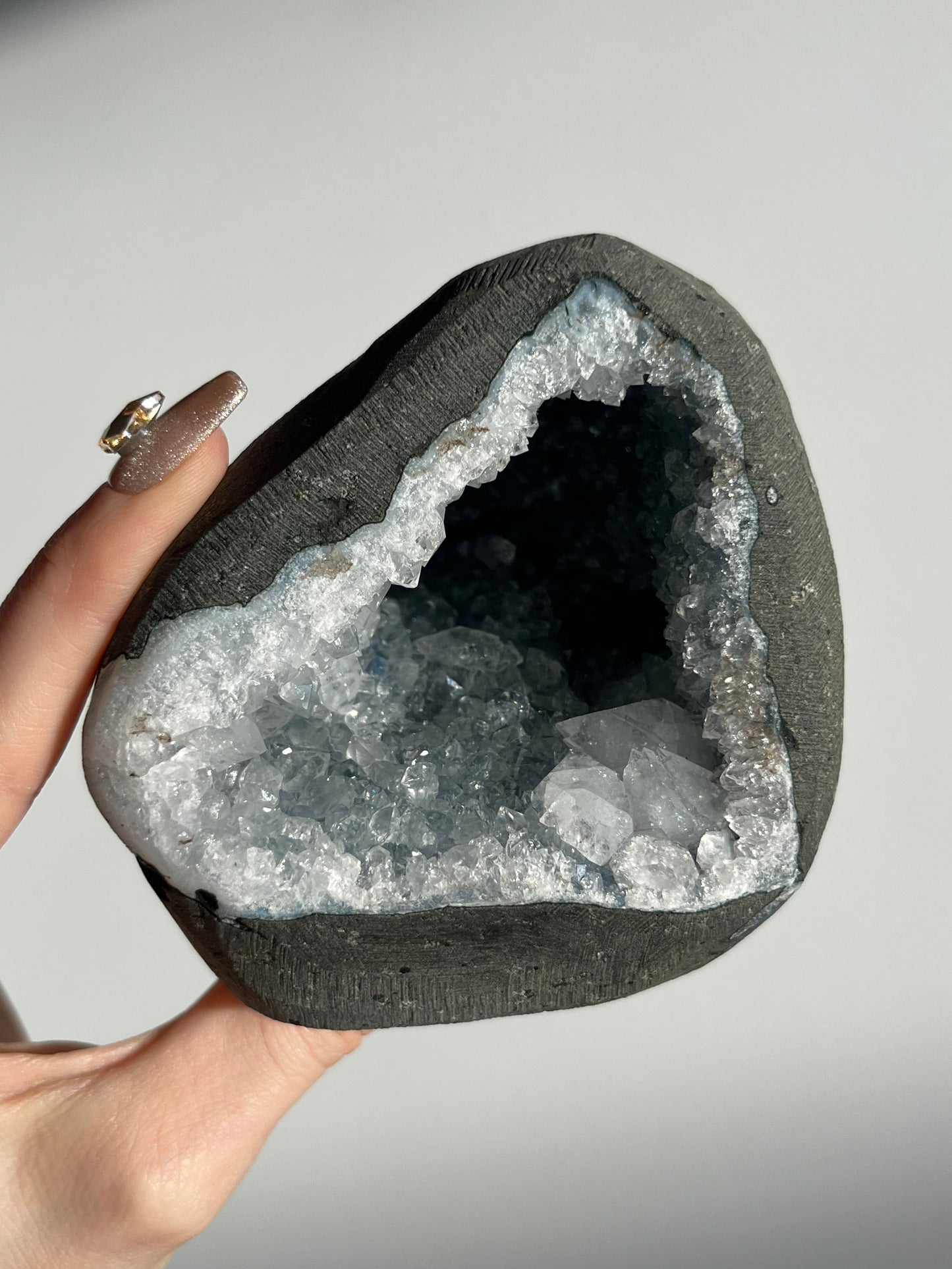 Apophyllite with Quartz Geode Cave in Basalt AU