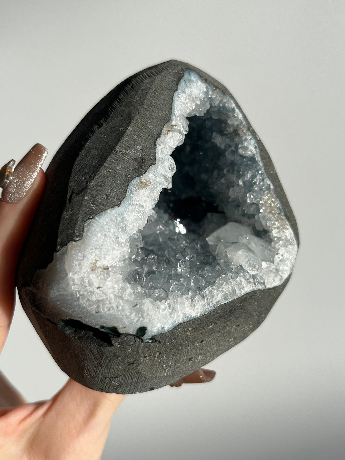 Apophyllite with Quartz Geode Cave in Basalt AU