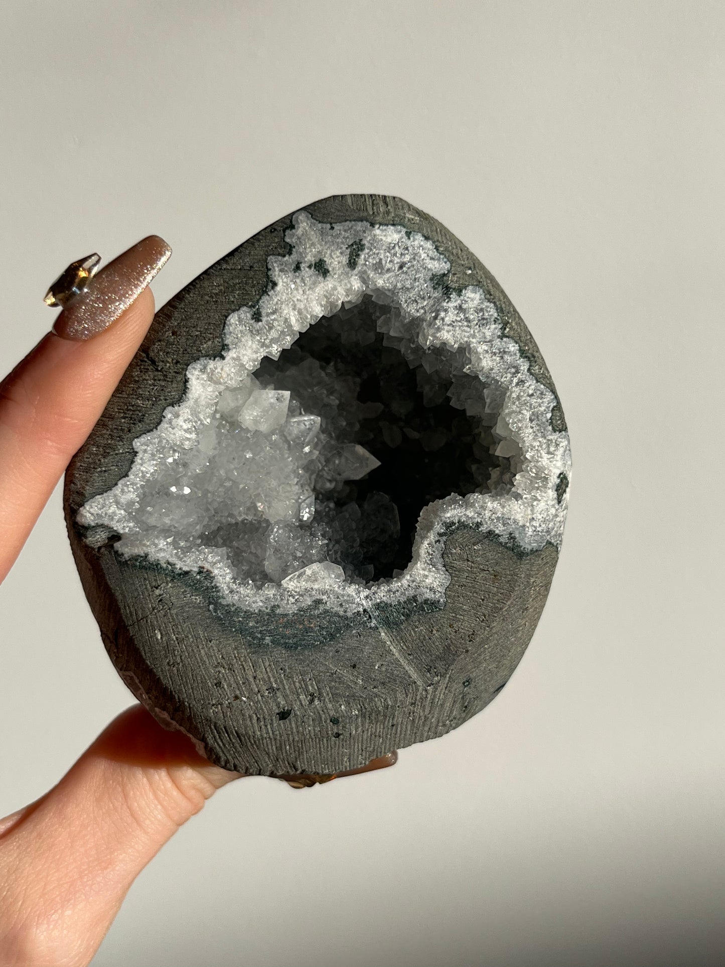 Apophyllite with Quartz Geode Cave in Basalt AW