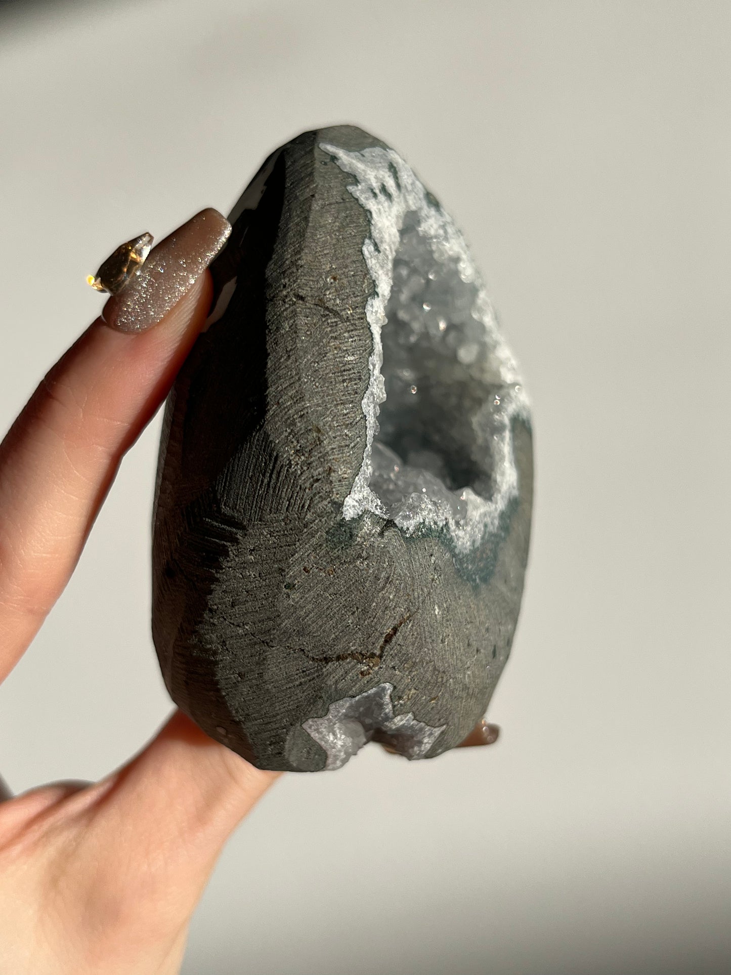 Apophyllite with Quartz Geode Cave in Basalt AW