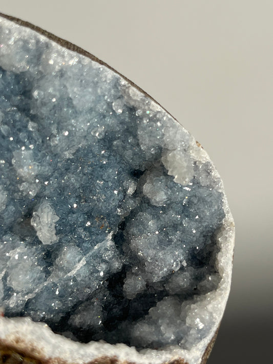 Blue Chalcedony with Quartz and Red Heulandite Geode Cave in Basalt AY