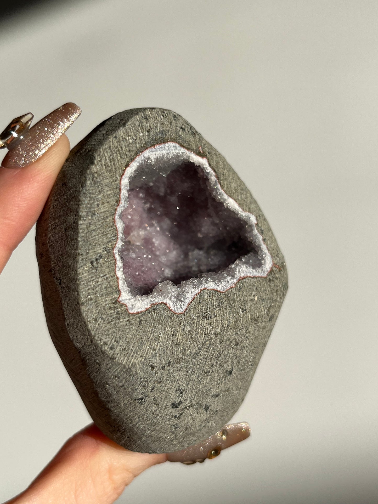 Amethyst with Chalcedony Geode Cave in Basalt AX