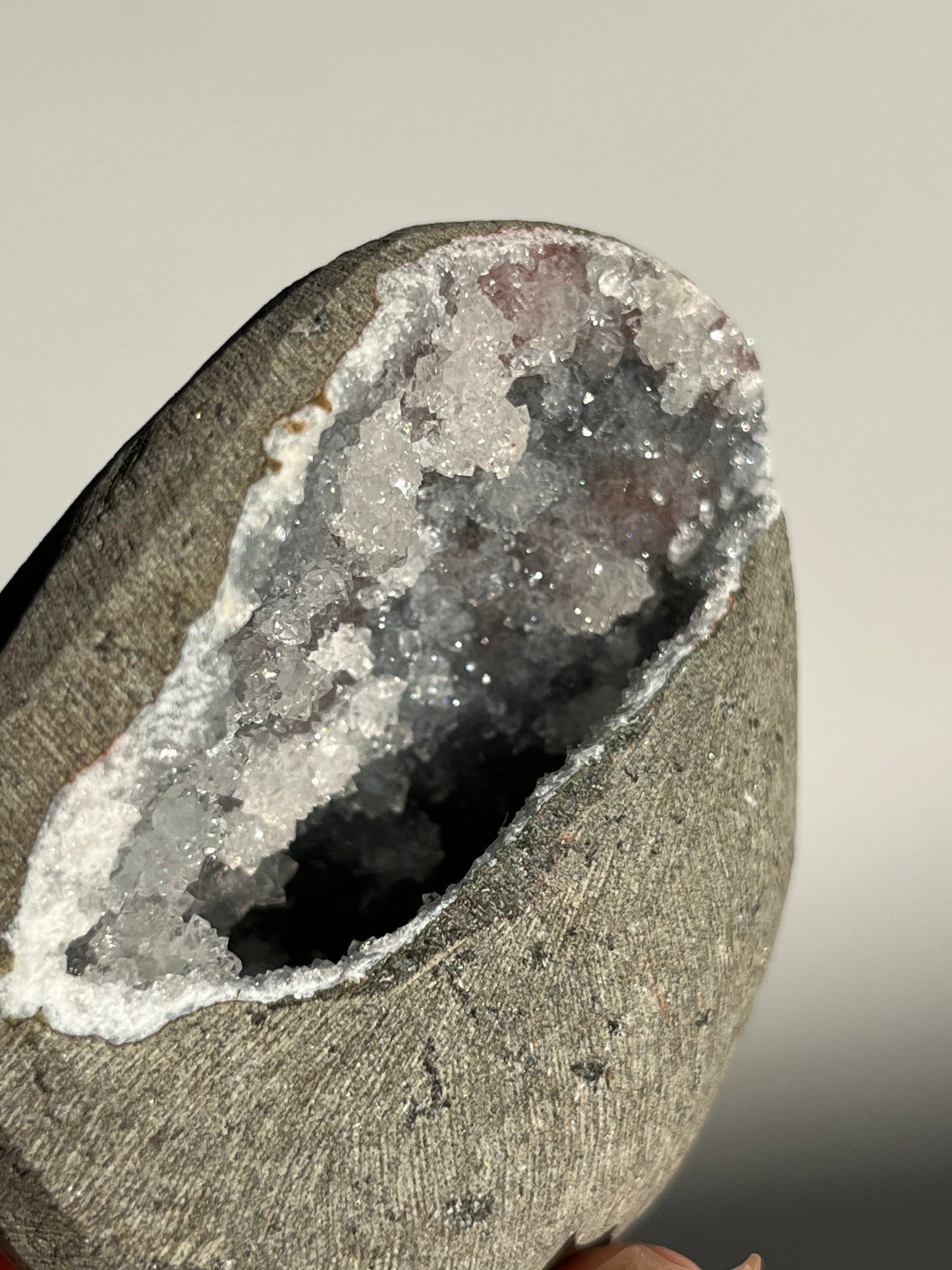 Grey Quartz with Pink Chalcedony Geode Cave in Basalt AZ