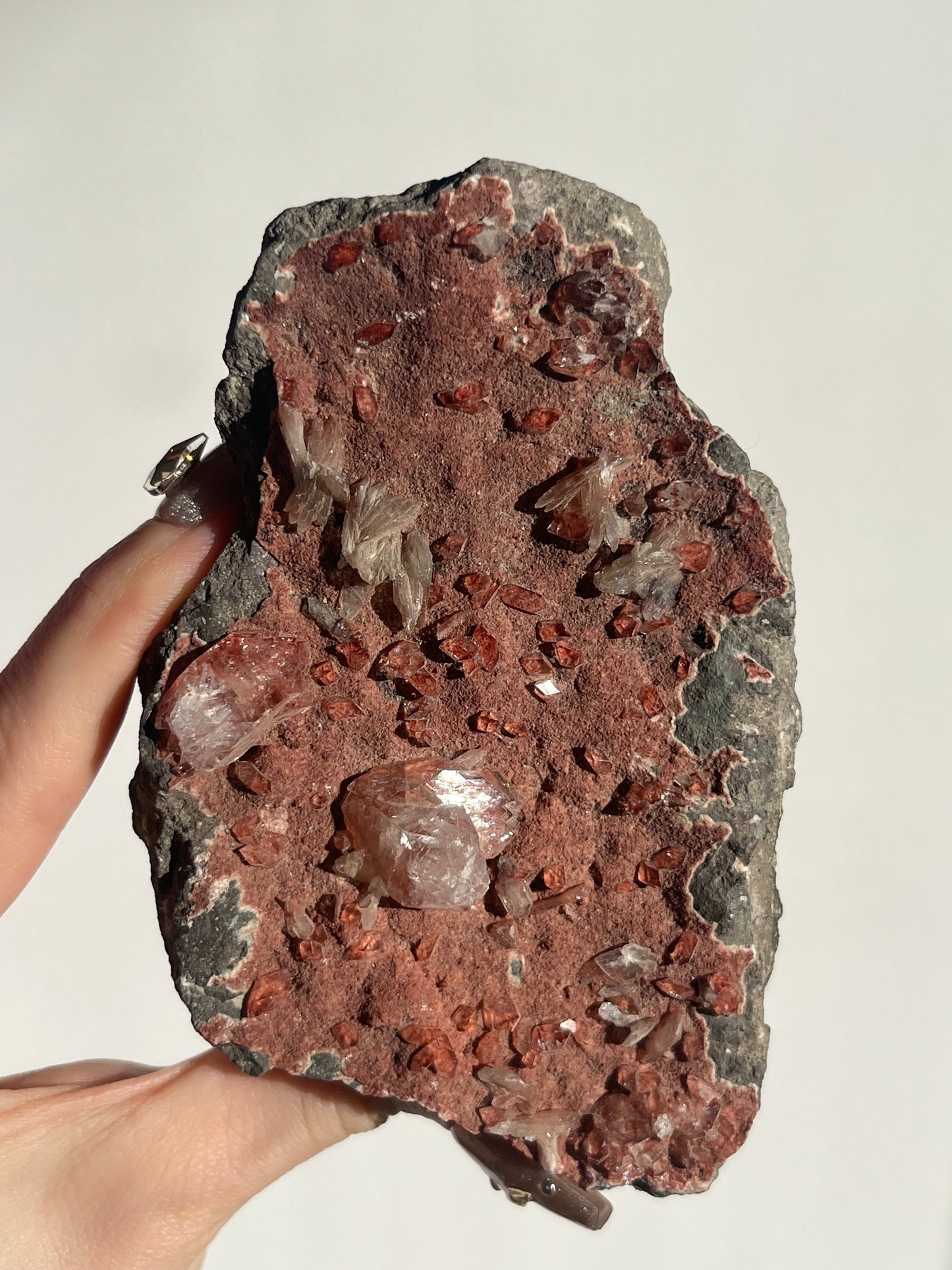 Apophyllite with Red Heulandite on Basalt Specimen