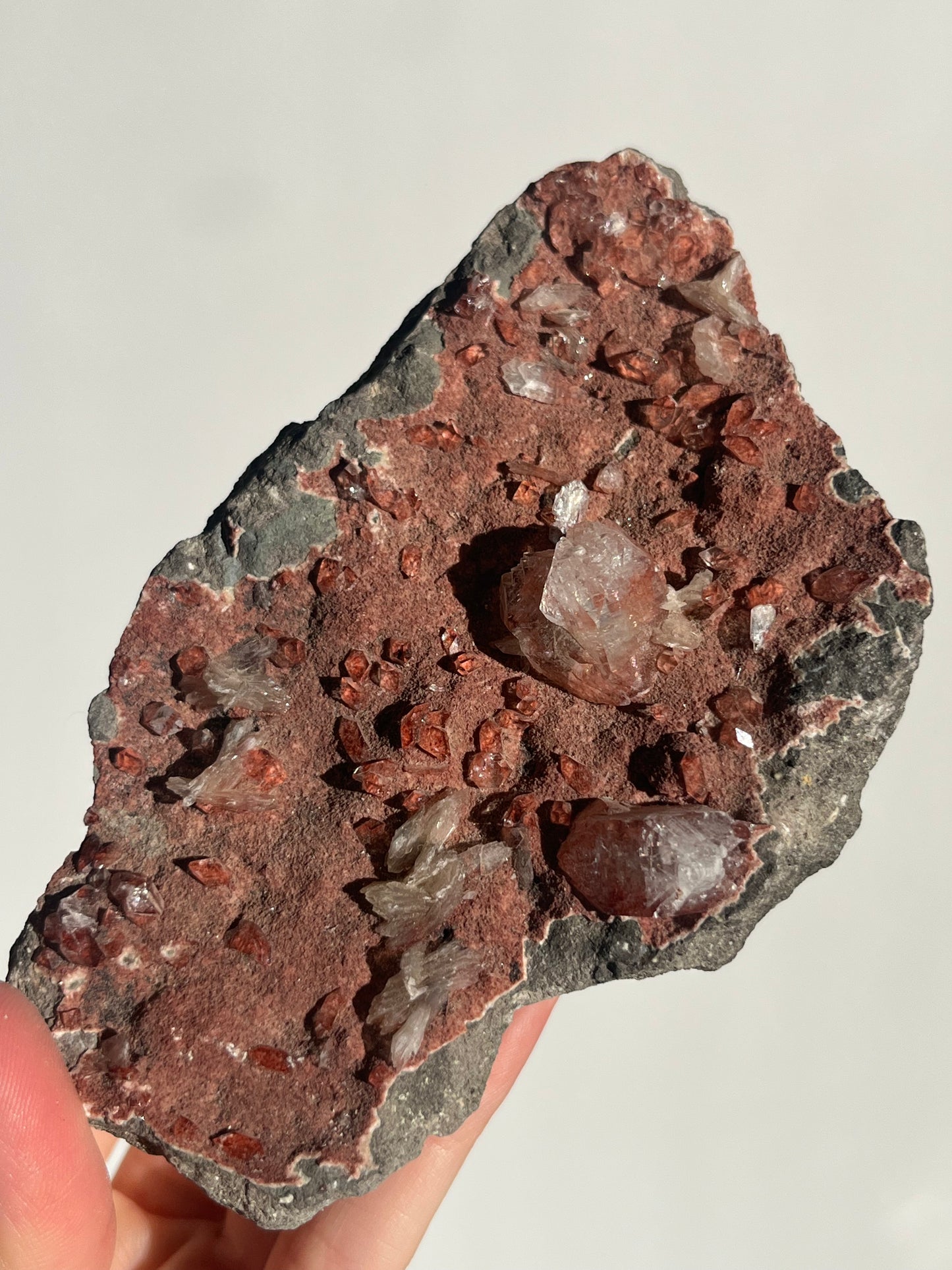 Apophyllite with Red Heulandite on Basalt Specimen