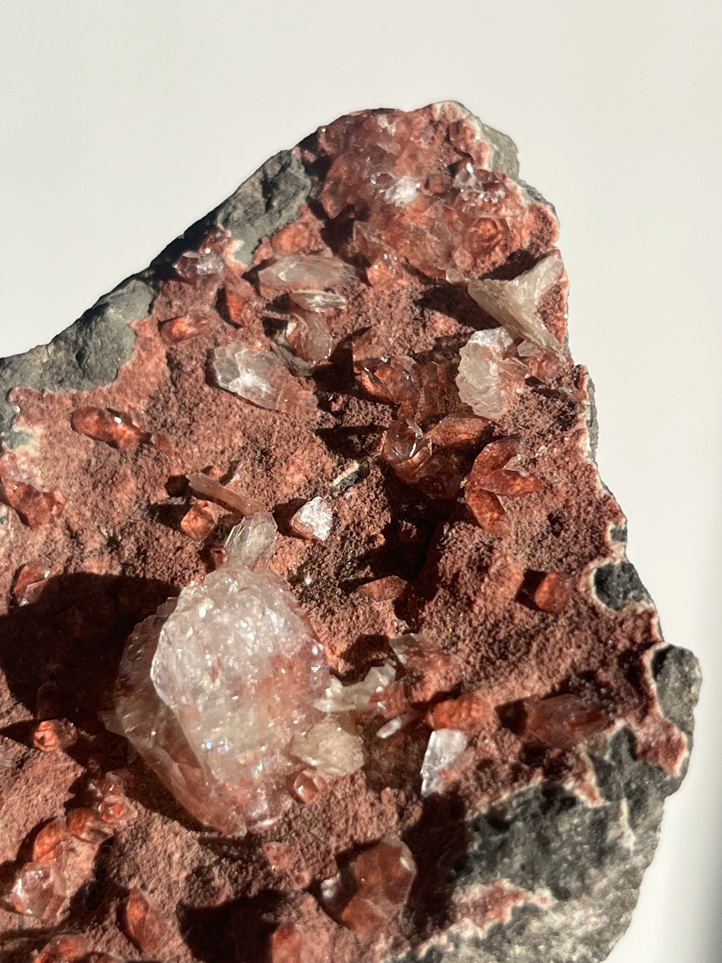 Apophyllite with Red Heulandite on Basalt Specimen