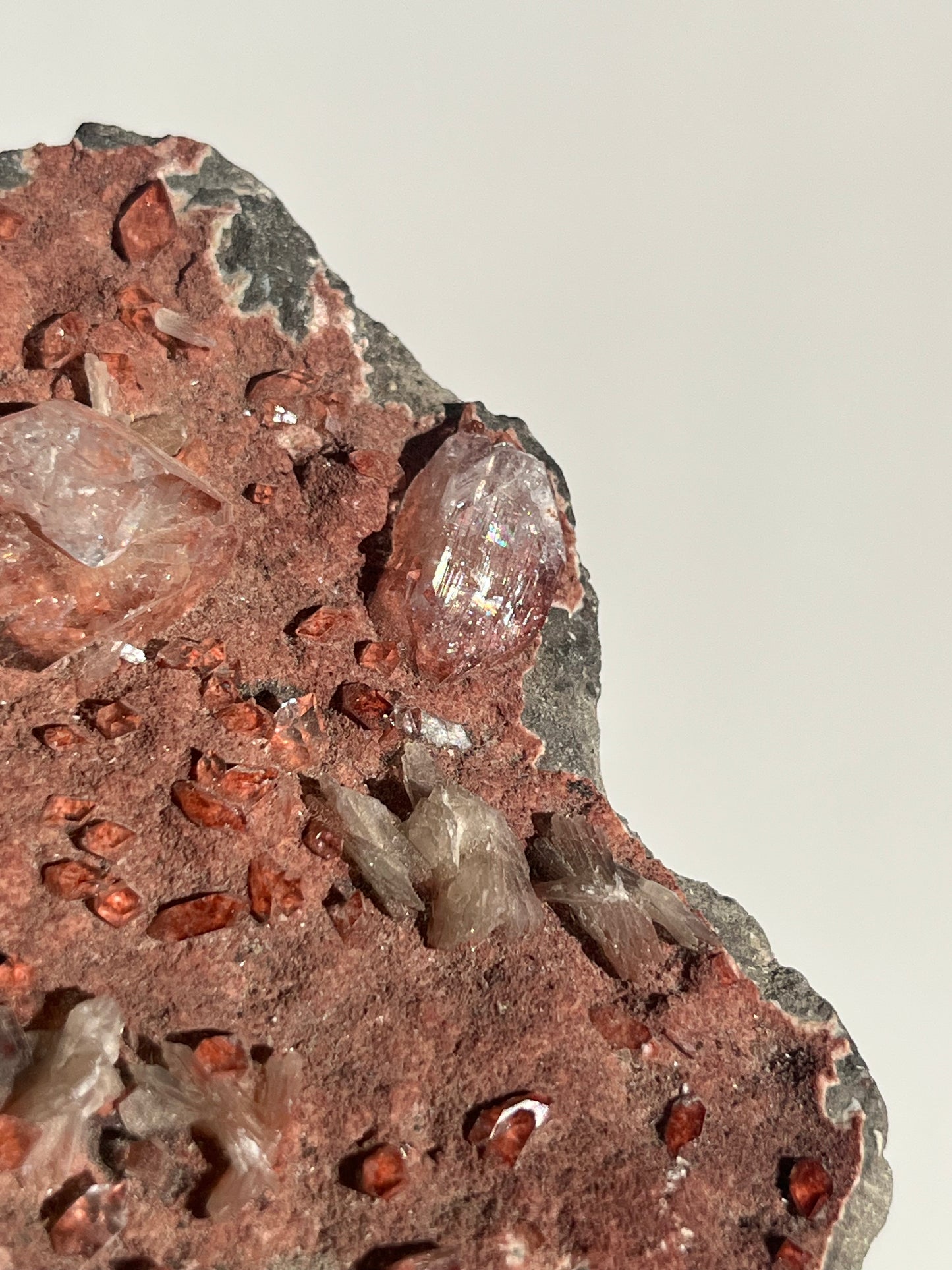 Apophyllite with Red Heulandite on Basalt Specimen