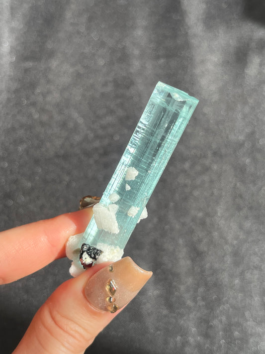 “Kali” Aquamarine with Feldspar, Schorl Black Tourmaline and Spessartine Garnet Specimen D (Collector’s Choice)