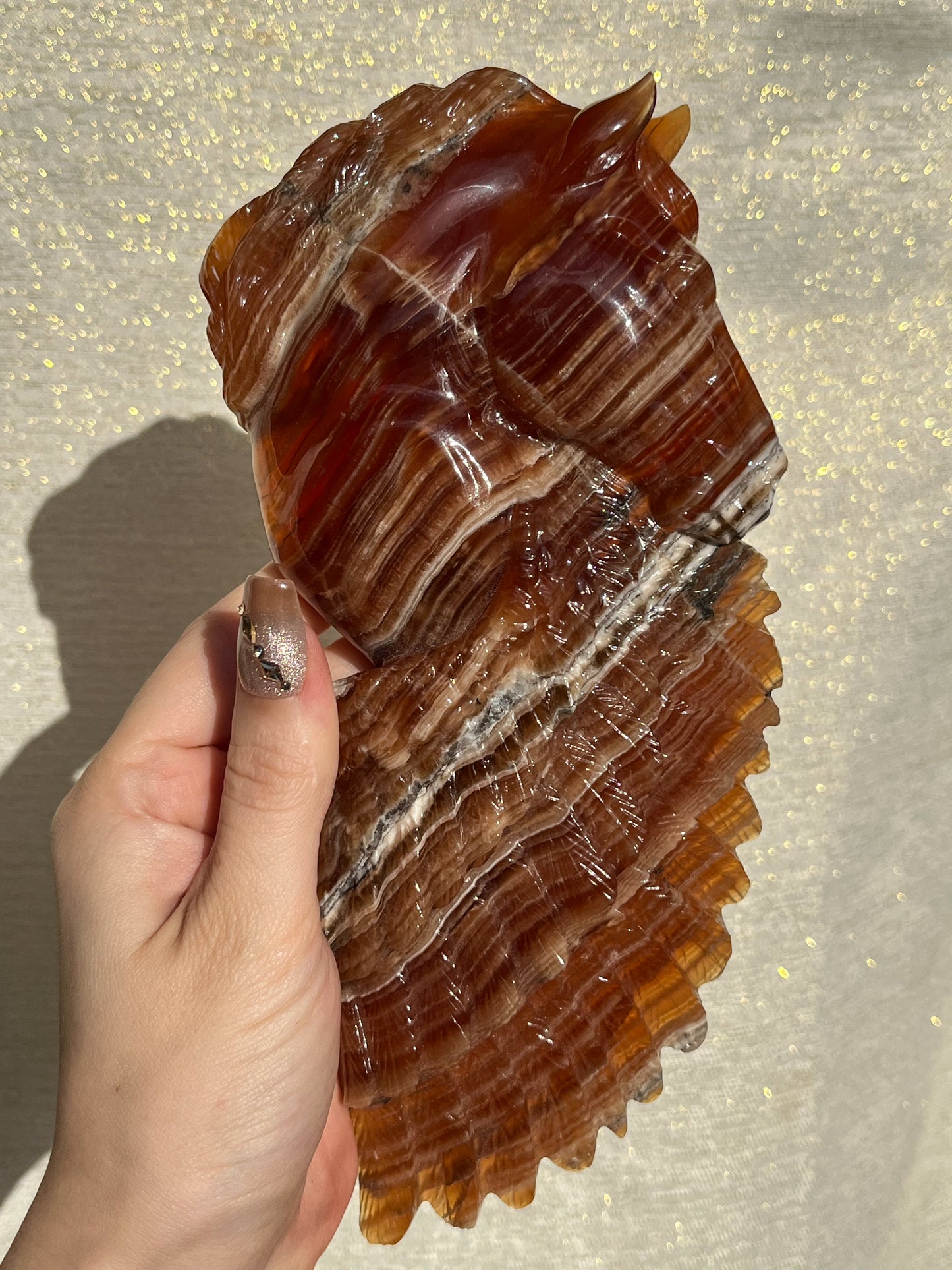 One-of-a-Kind Argentinian Honey Brown Calcite Pegasus Carving w/ Custom Gold stand