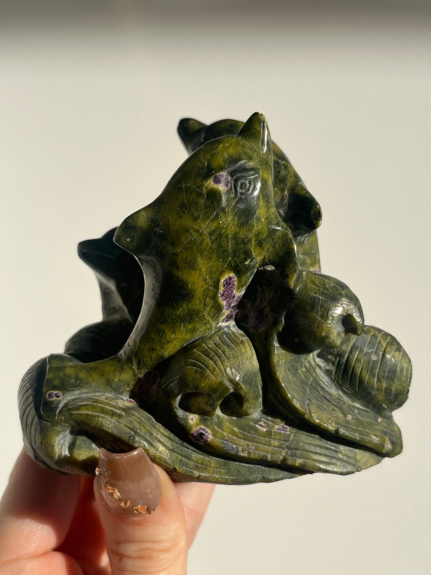 "Fantasia" Atlantisite Dolphin Trio Carving