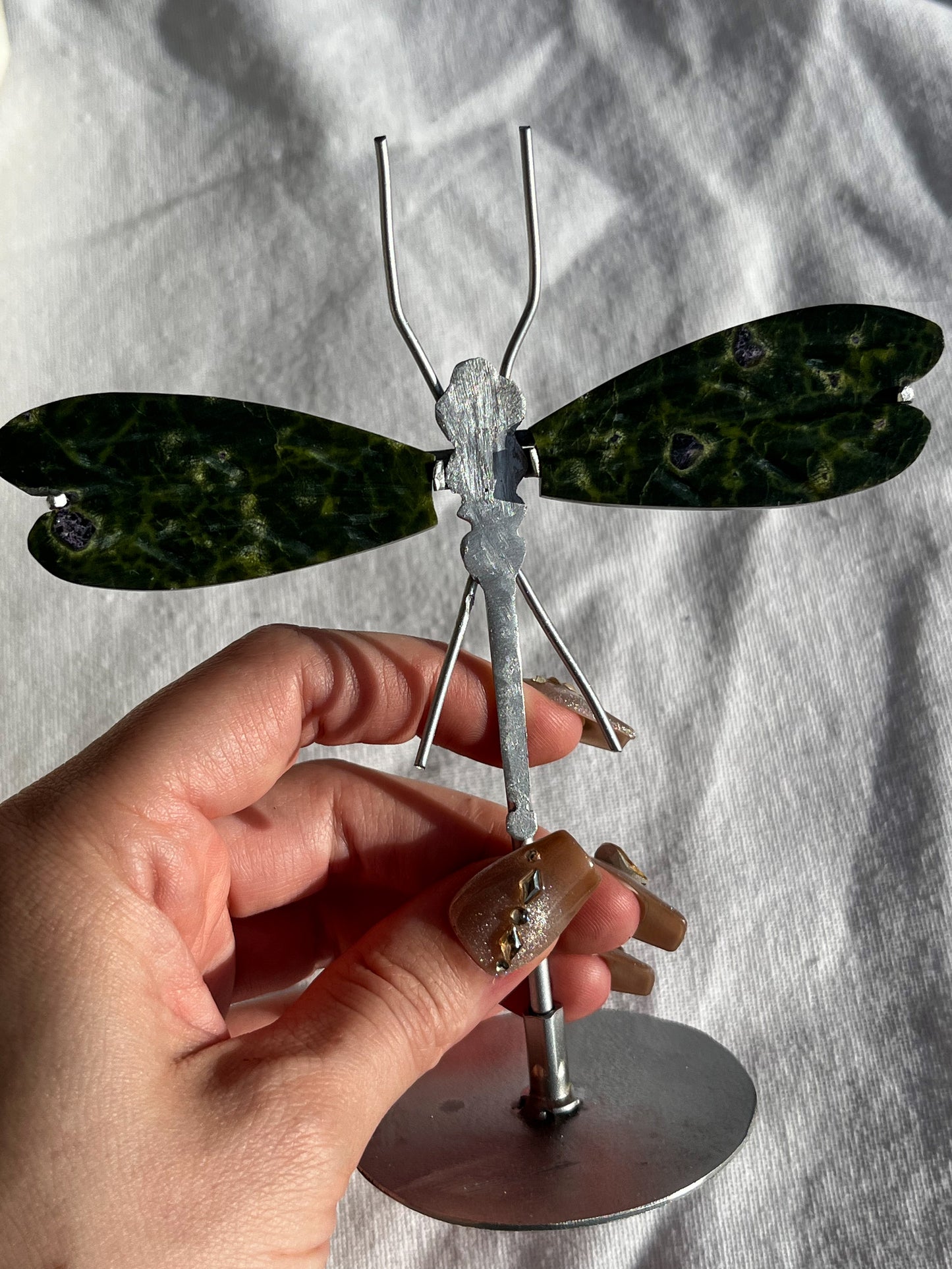 Atlantisite Dragonfly Wings on Silver Stand #1