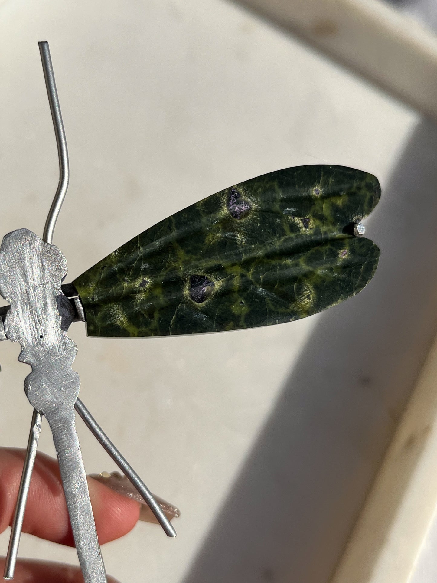 Atlantisite Dragonfly Wings on Silver Stand #1