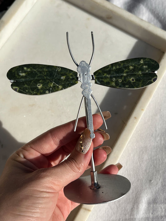 Atlantisite Dragonfly Wings on Silver Stand #B