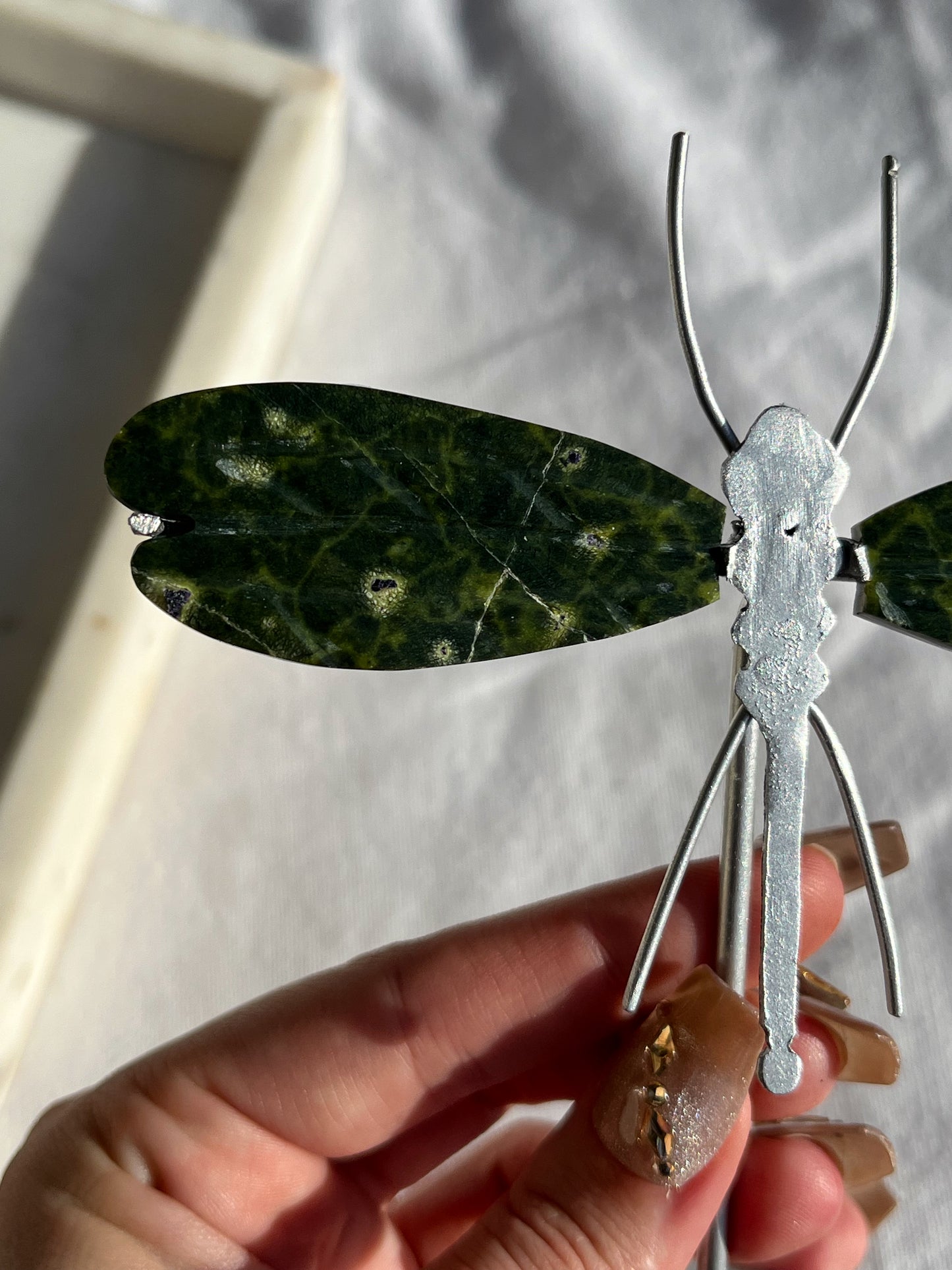 Atlantisite Dragonfly Wings on Silver Stand #B