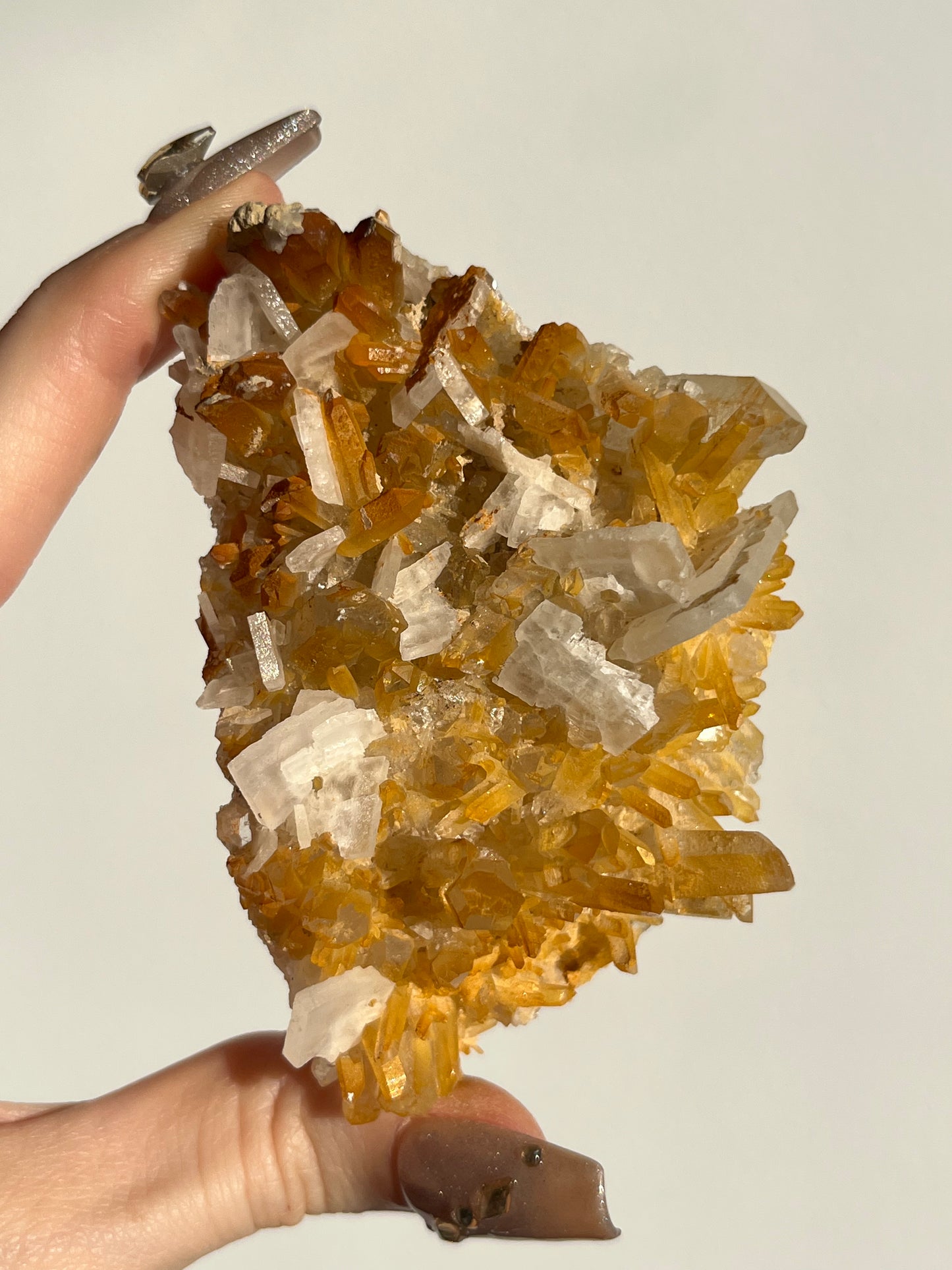 Natural Aura Coated Golden healer Quartz with Prismatic Calcite Specimen