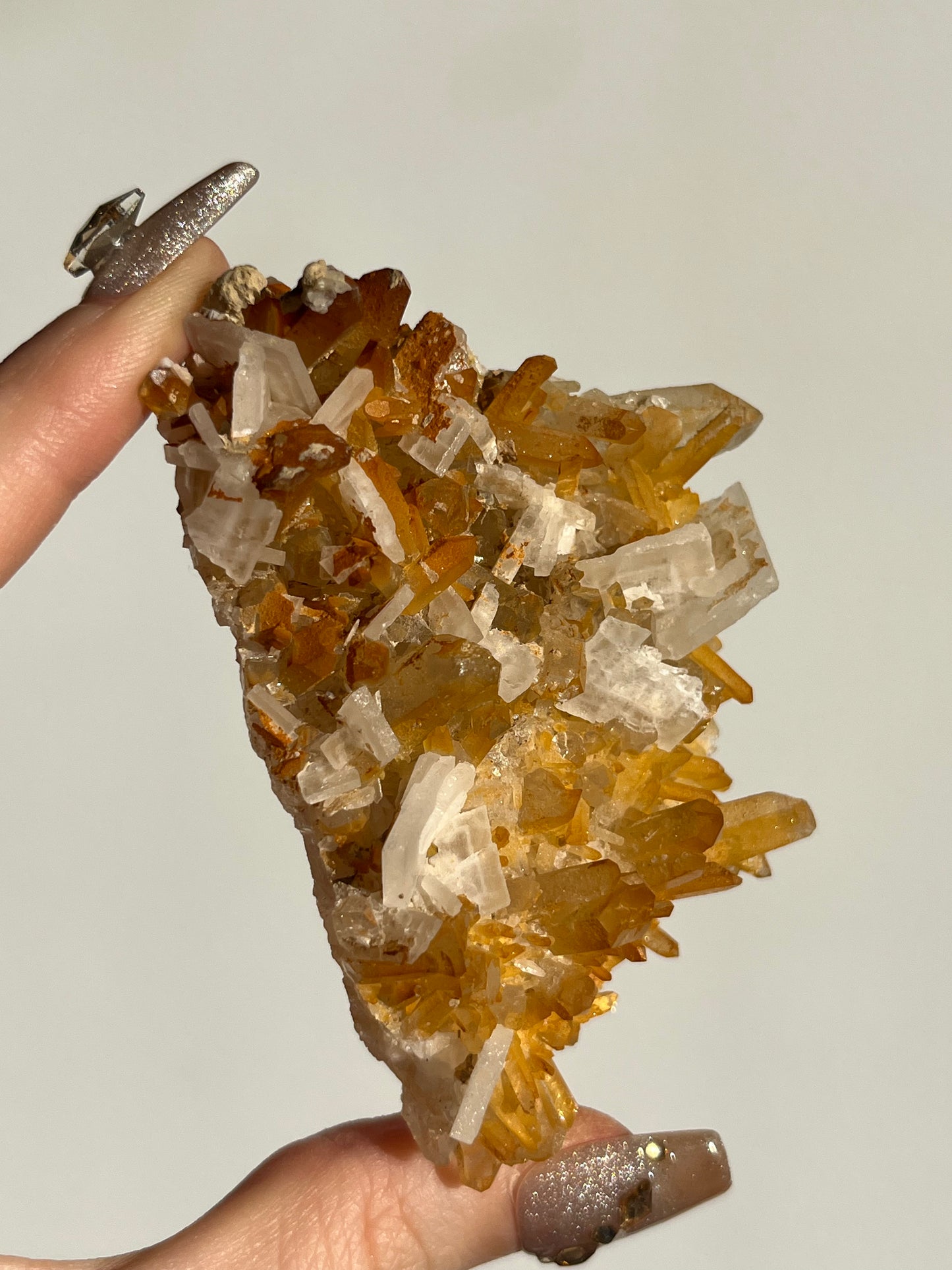 Natural Aura Coated Golden healer Quartz with Prismatic Calcite Specimen